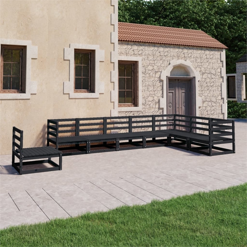 vidaXL 8 Piece Wood Large Garden Lounge Set in Black
