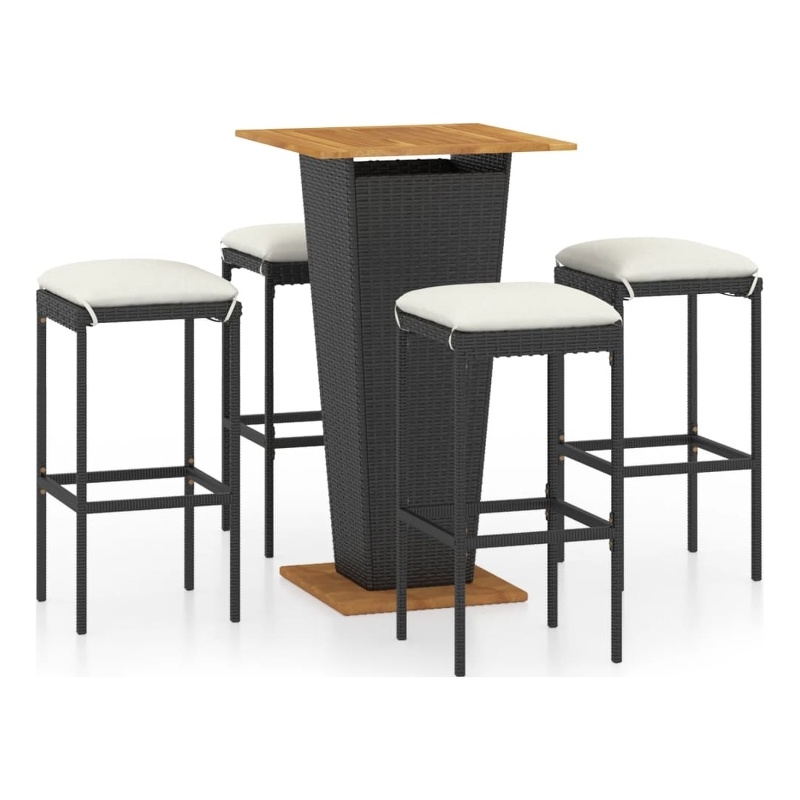 vidaXL 5 Piece Solid Acacia Wood Bar Set in Black/White/Cream