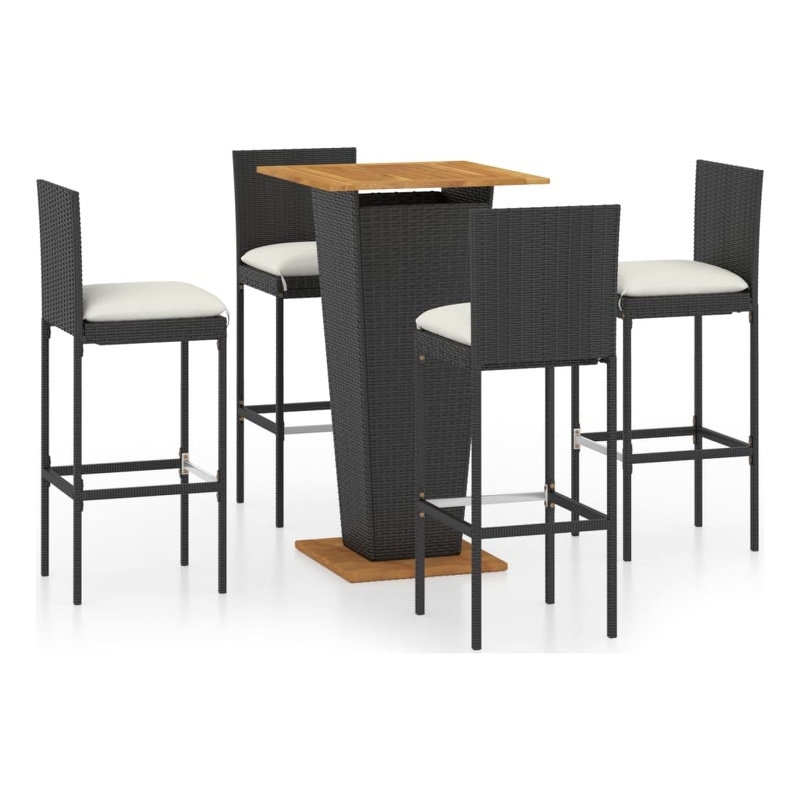 vidaXL 5 Piece Solid Acacia Wood Bar Set in Black/Cream