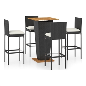 vidaXL 5 Piece Solid Acacia Wood Bar Set in Black/Cream
