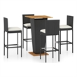 vidaXL 5 Piece Solid Acacia Wood Bar Set in Black/Cream
