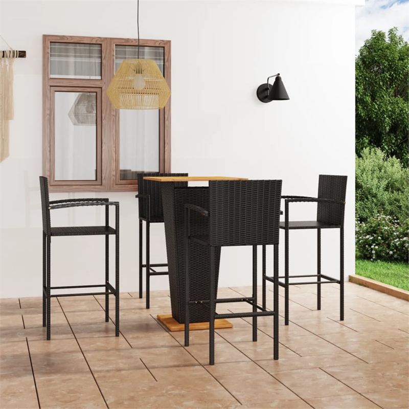 vidaXL 5 Piece Solid Acacia Wood Bar Set in Black