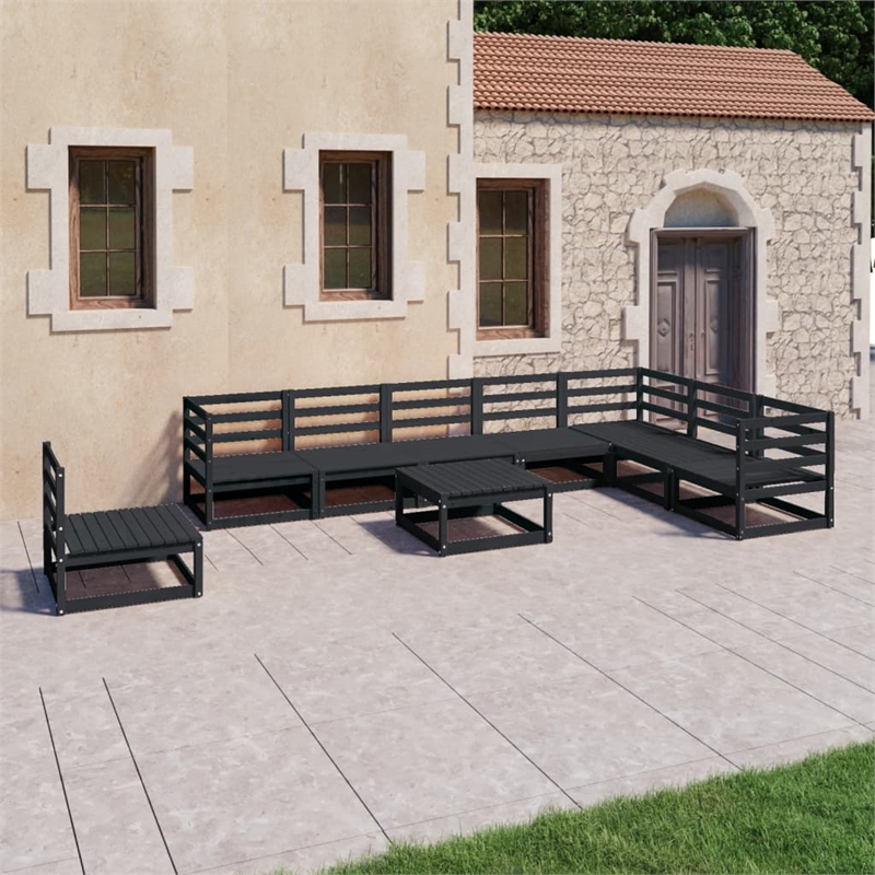 vidaXL 9 Piece Wood Large Garden Lounge Set in Black