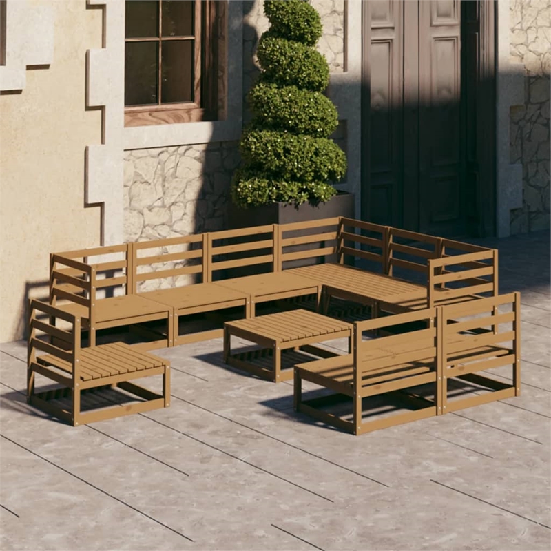 vidaXL 10 Piece Wood Large Garden Lounge Set in Brown
