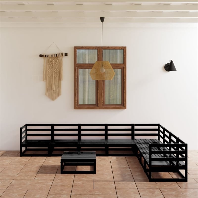 vidaXL 9 Piece Wood Garden Lounge Set in Black