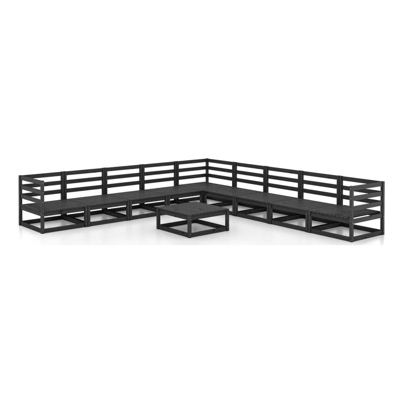 vidaXL 10 Piece Wood Large Garden Lounge Set in Black