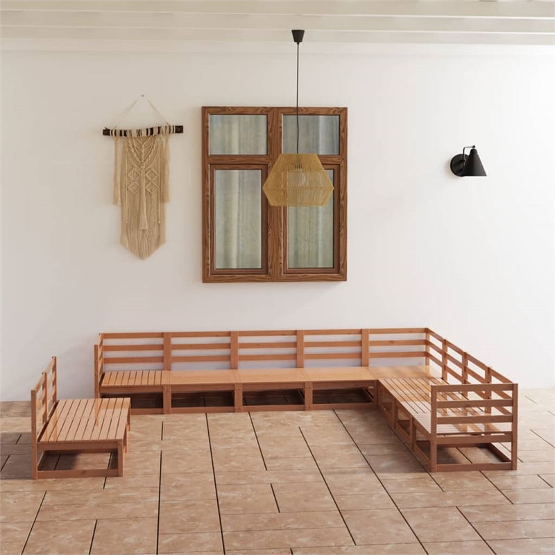 vidaXL 10 Piece Wood Garden Lounge Set in Brown