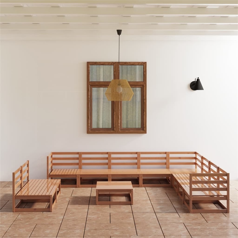 vidaXL 11 Piece Wood Medium Garden Lounge Set in Brown