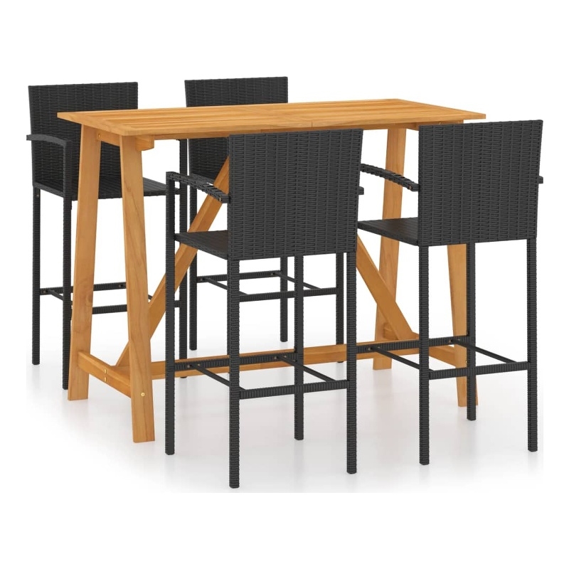 vidaXL 5 Piece Solid Acacia Wood Bar Set in Black