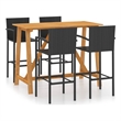 vidaXL 5 Piece Solid Acacia Wood Bar Set in Black
