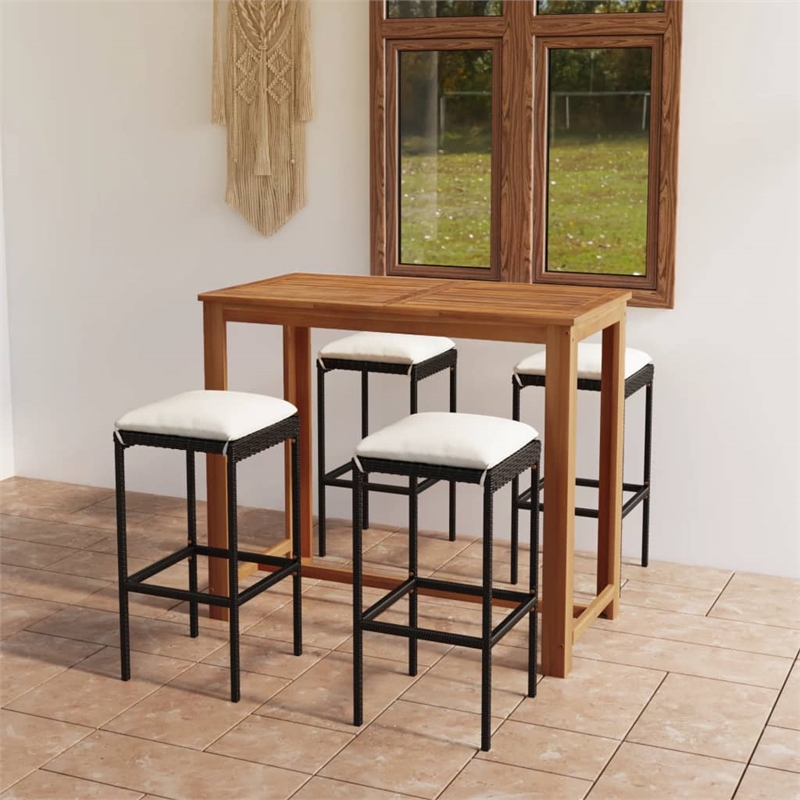 vidaXL 5 Piece Solid Acacia Wood Bar Set in Black/Cream