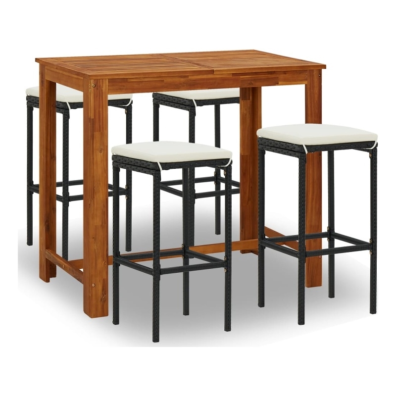 vidaXL 5 Piece Solid Acacia Wood Bar Set in Black/Cream