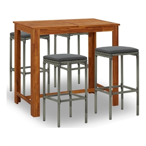 vidaxl 5 piece solid acacia wood bar set in gray/anthracite