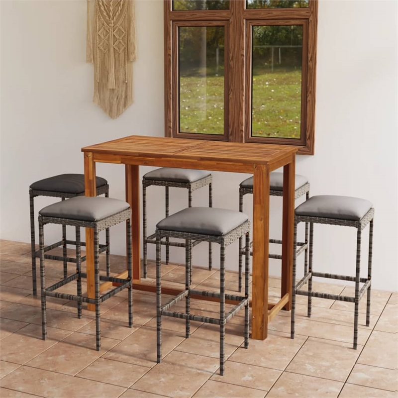 vidaXL 7 Piece Solid Acacia Wood Medium Bar Set in Gray