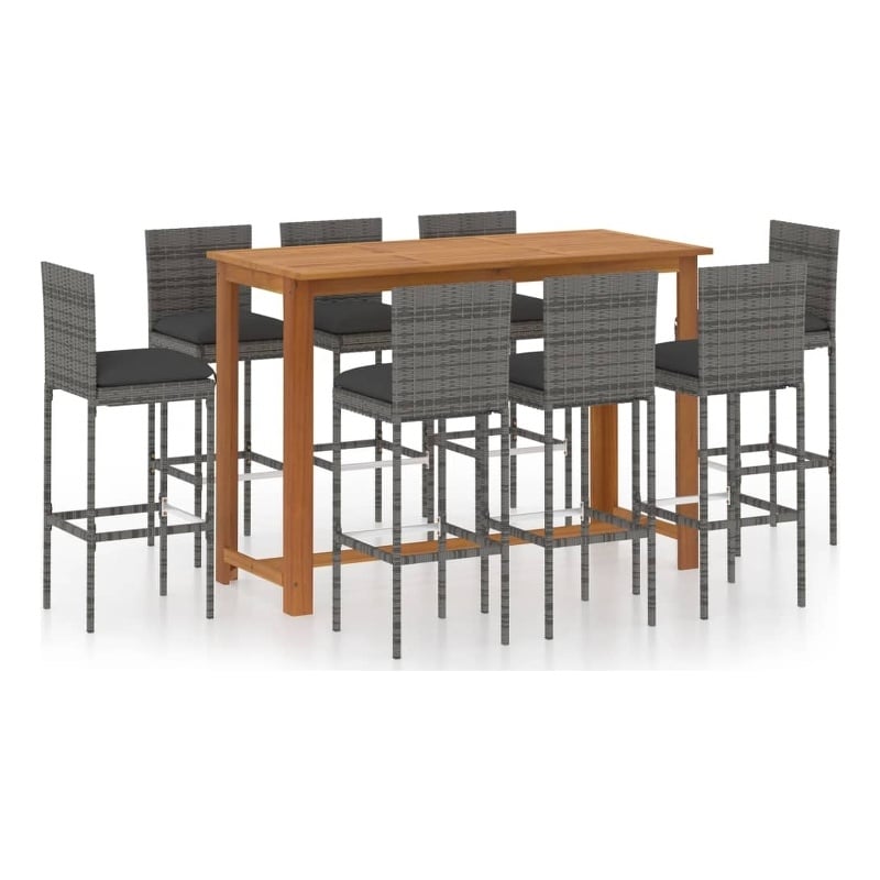 vidaXL 9 Piece Solid Acacia Wood Bar Set in Gray/Anthracite
