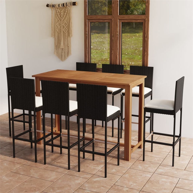 vidaXL 9 Piece Solid Acacia Wood Large Bar Set in Black/Natural