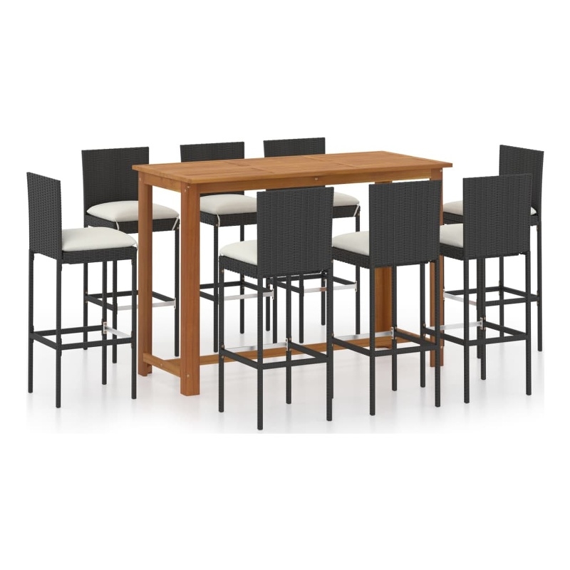 vidaXL 9 Piece Solid Acacia Wood Large Bar Set in Black/Natural