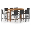 vidaXL 9 Piece Solid Acacia Wood Large Bar Set in Black/Natural