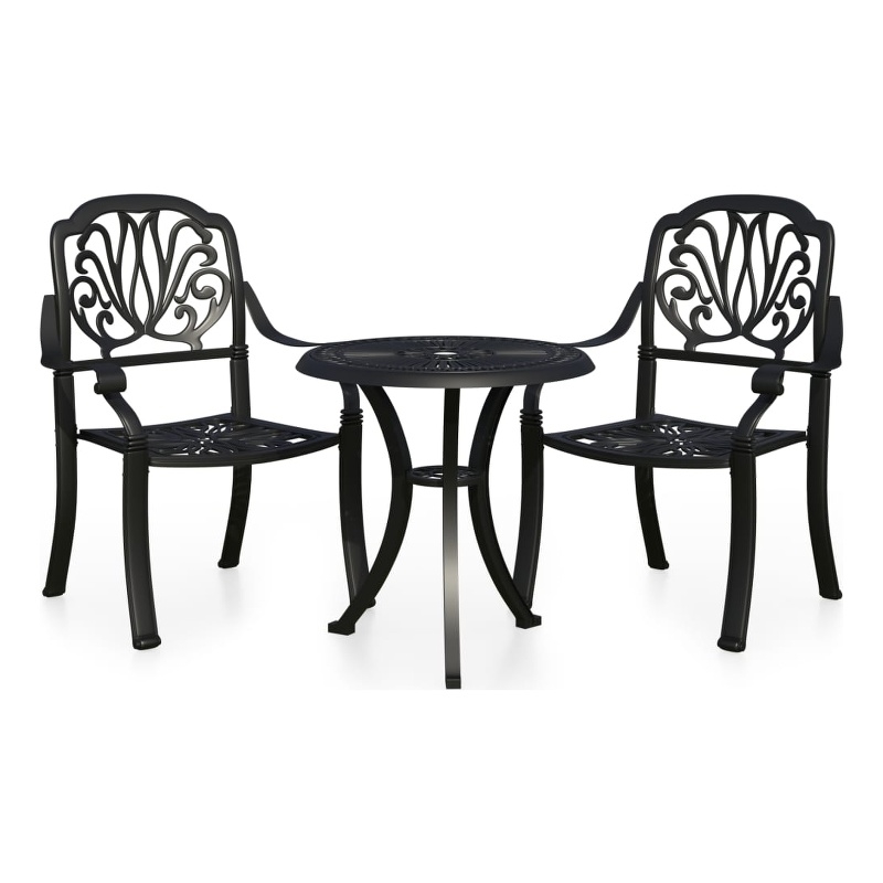 vidaXL 3 Piece Aluminum Medium Bistro Set in Black