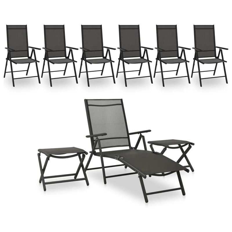 vidaXL 9 Piece Aluminum Medium Garden Lounge Set in Black