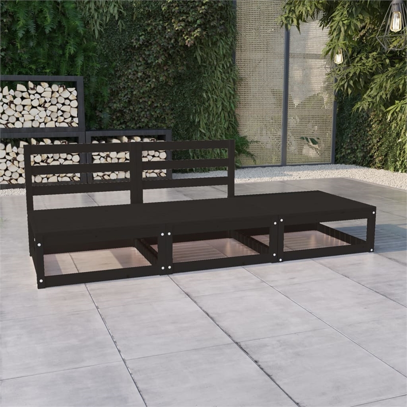 vidaXL 3 Piece Wood Medium Garden Lounge Set in Black