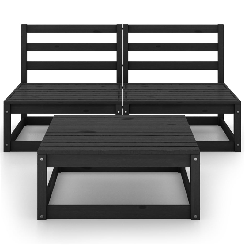 vidaXL 3 Piece Wood Medium Garden Lounge Set in Black