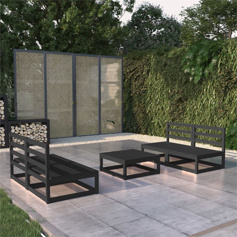 vidaXL 5 Piece Wood Large Garden Lounge Set in Black