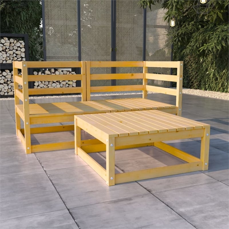 vidaXL 3 Piece Wood Garden Lounge Set in Natural