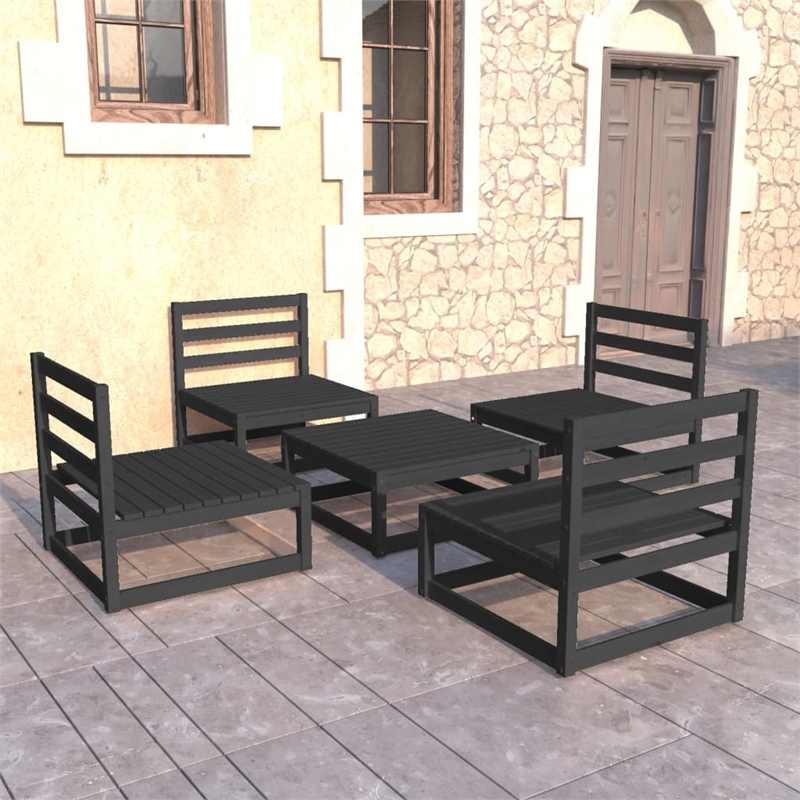 vidaXL 5 Piece Wood Garden Lounge Set in Black