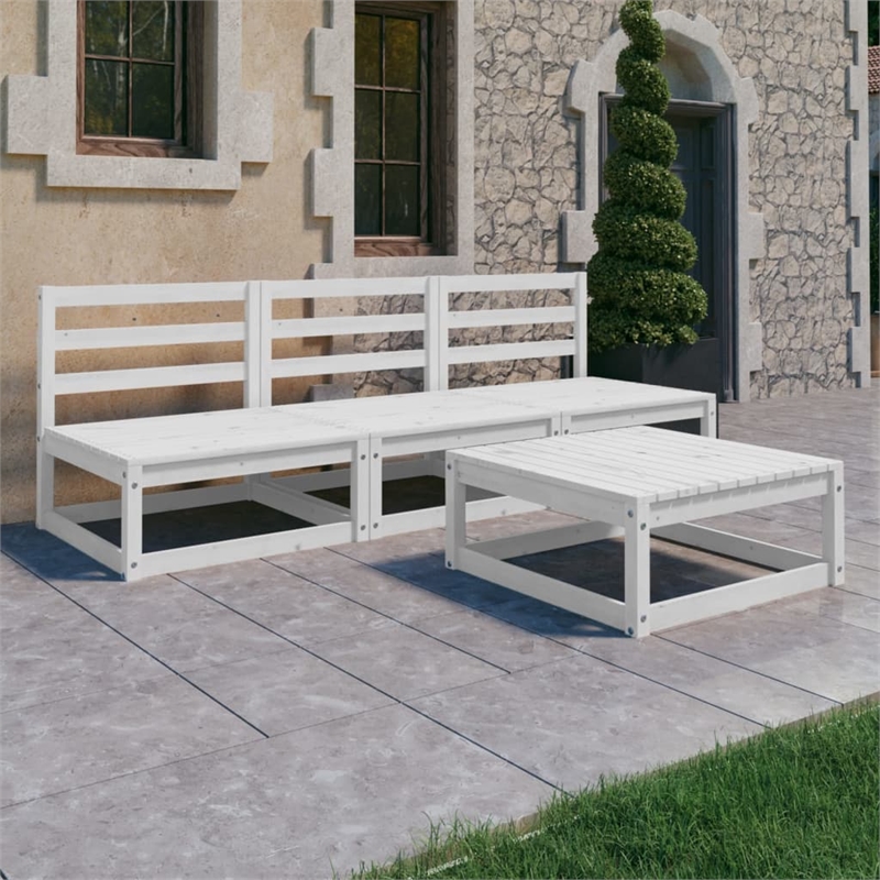 vidaXL 4 Piece Wood Small Garden Lounge Set in White