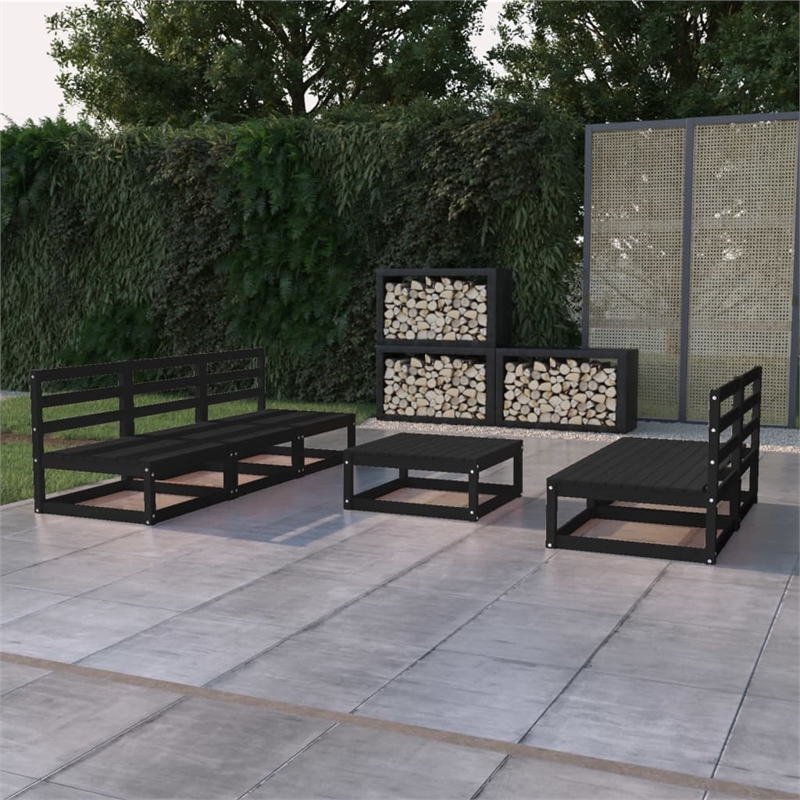 vidaXL 6 Piece Wood Medium Garden Lounge Set in Black