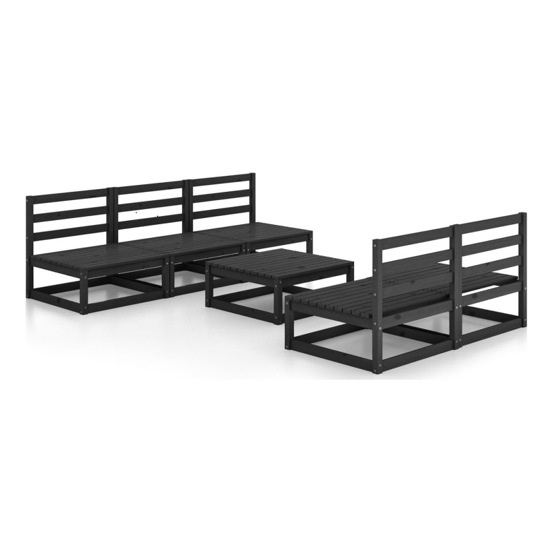 vidaXL 6 Piece Wood Medium Garden Lounge Set in Black