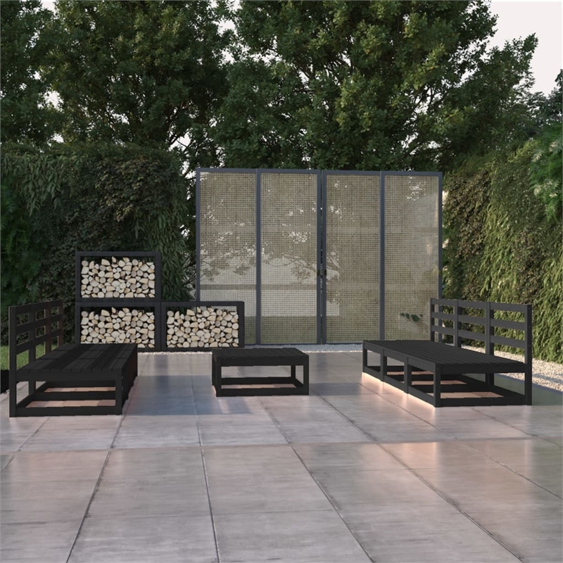 vidaXL 7 Piece Wood Small Garden Lounge Set in Black