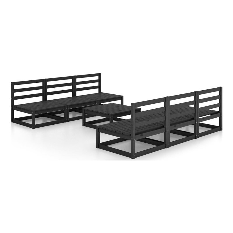 vidaXL 7 Piece Wood Small Garden Lounge Set in Black