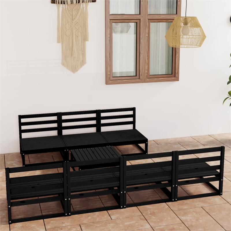vidaXL 8 Piece Wood Large Garden Lounge Set in Black