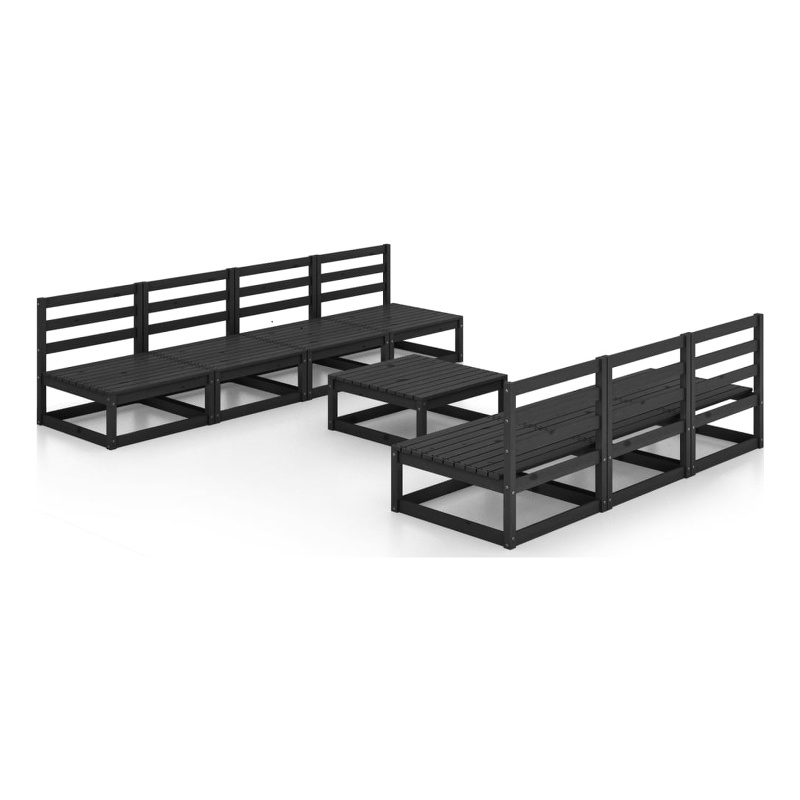 vidaXL 8 Piece Wood Large Garden Lounge Set in Black