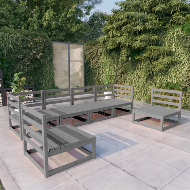 vidaXL 6 Piece Wood Medium Garden Lounge Set in Gray