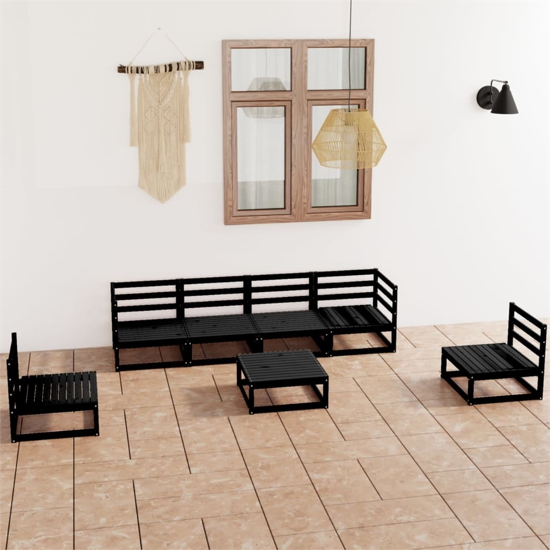 vidaXL 7 Piece Wood Garden Lounge Set in Black