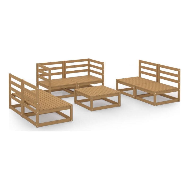 vidaXL 7 Piece Wood Medium Garden Lounge Set in Brown