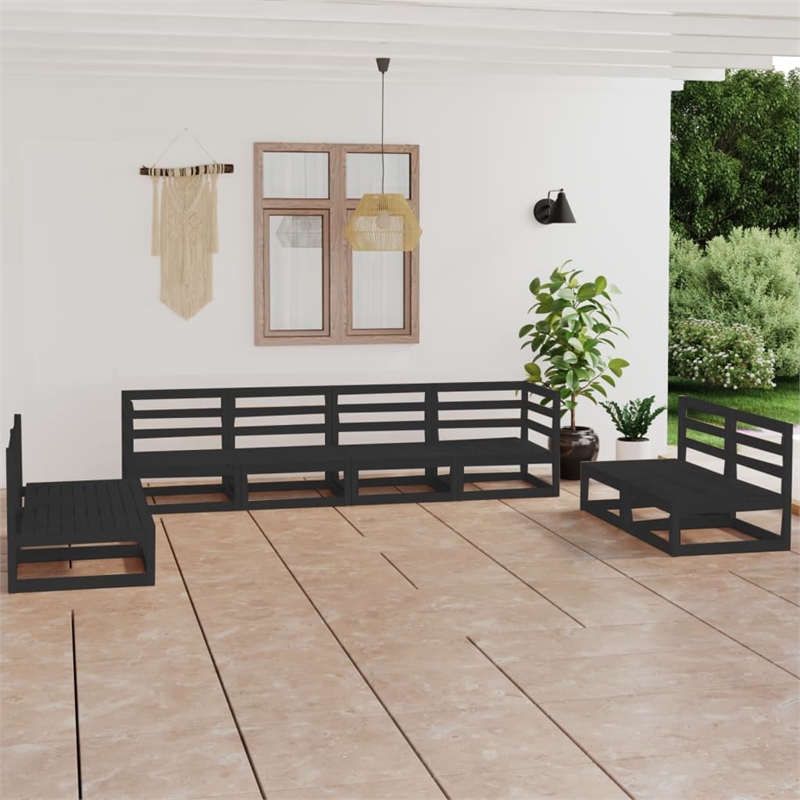 vidaXL 8 Piece Wood Large Garden Lounge Set in Black