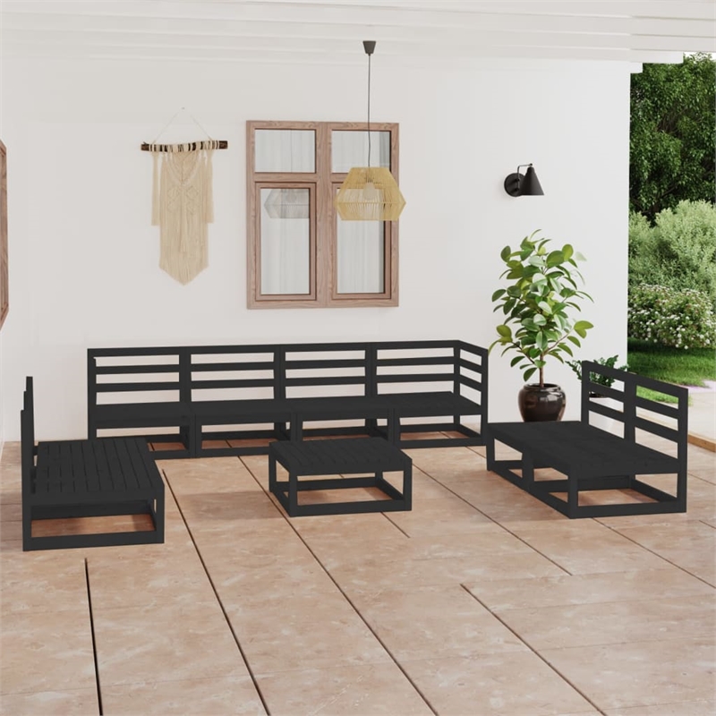 vidaXL 9 Piece Wood Large Garden Lounge Set in Black