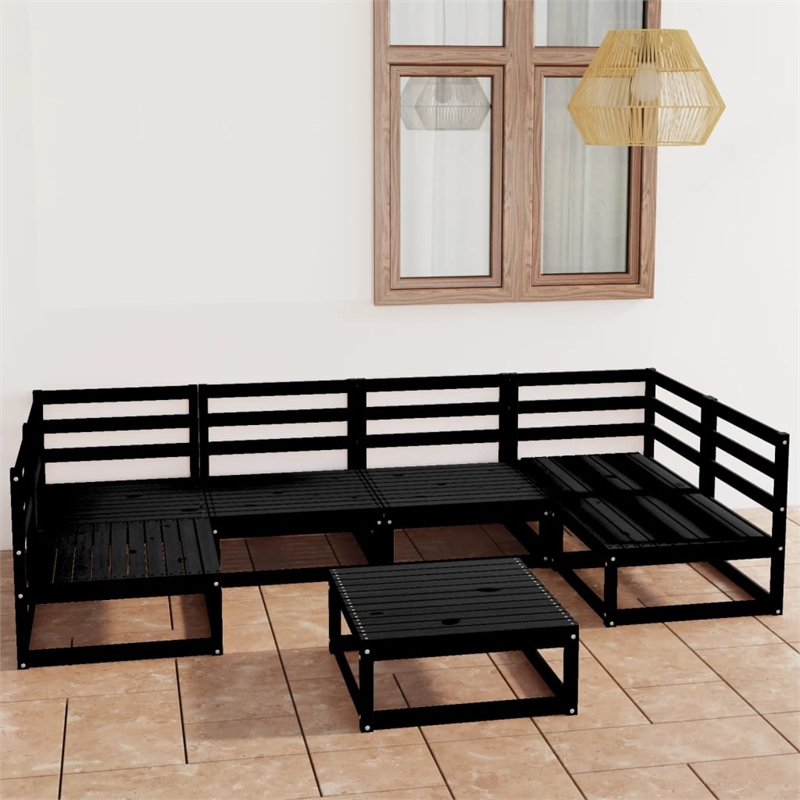 vidaXL 7 Piece Wood Medium Garden Lounge Set in Black