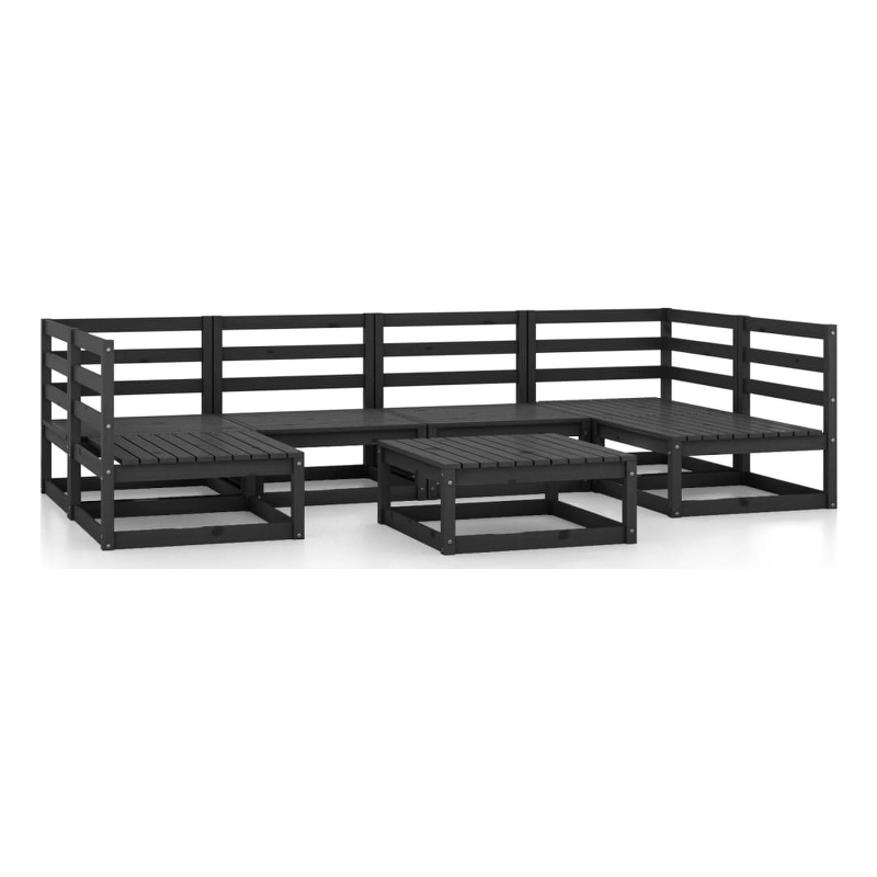 vidaXL 7 Piece Wood Medium Garden Lounge Set in Black