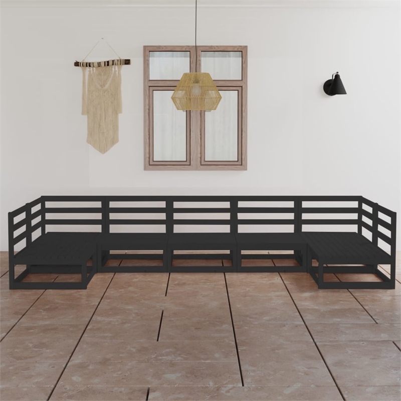 vidaXL 7 Piece Wood Small Garden Lounge Set in Black