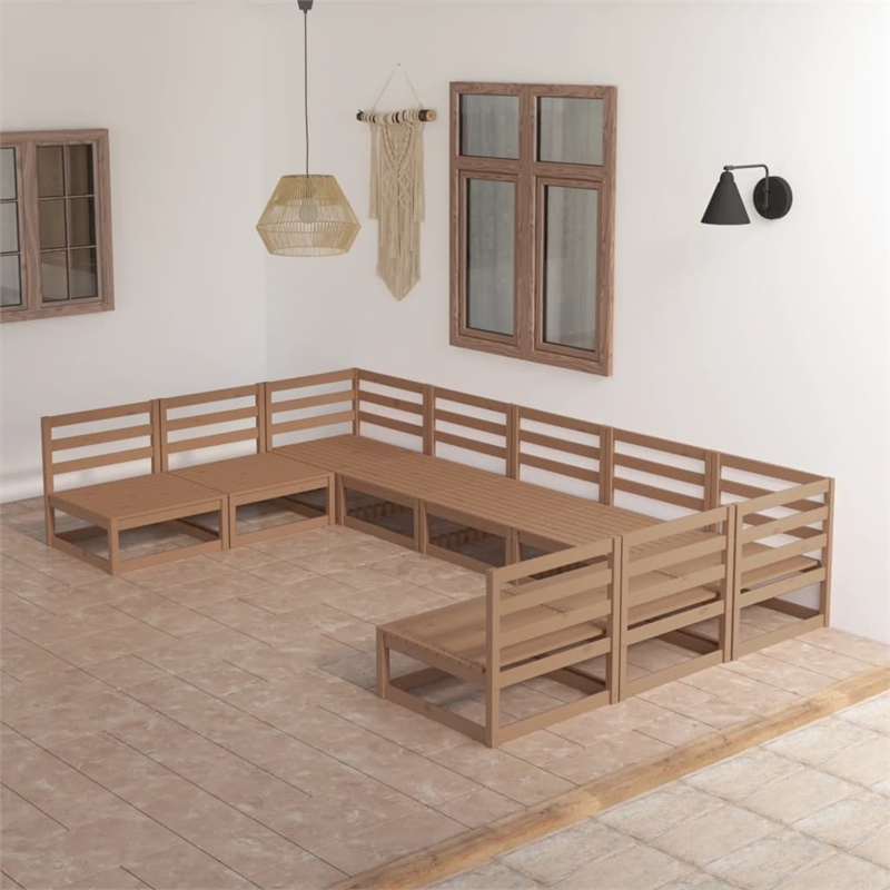 vidaXL 9 Piece Wood Large Garden Lounge Set in Brown