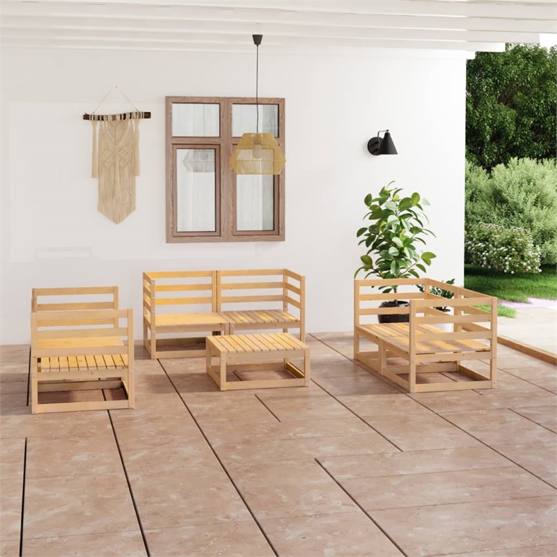vidaXL 7 Piece Wood Large Garden Lounge Set in Brown