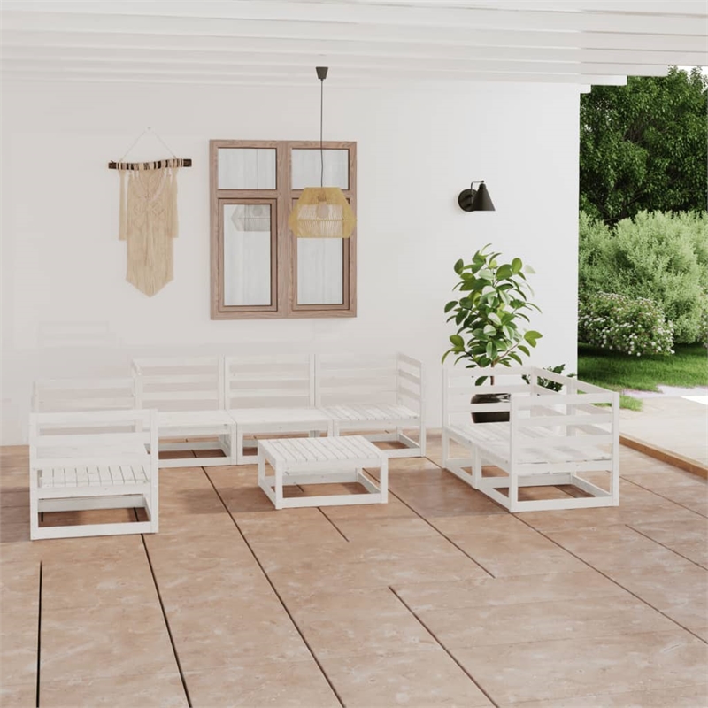 vidaXL 8 Piece Wood Medium Garden Lounge Set in White