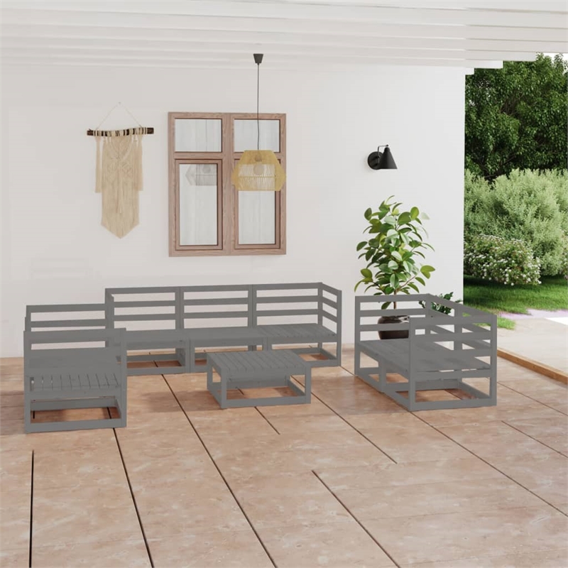 vidaXL 8 Piece Wood Medium Garden Lounge Set in Gray