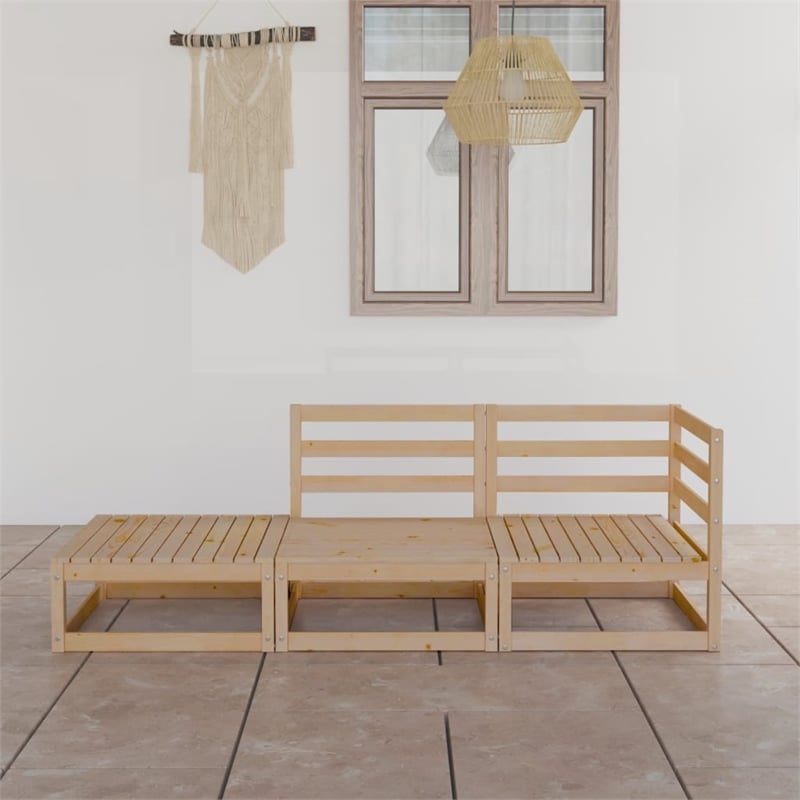 vidaXL 3 Piece Wood Medium Garden Lounge Set in Natural