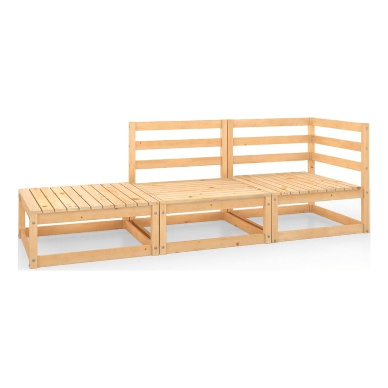 vidaXL 3 Piece Wood Medium Garden Lounge Set in Natural